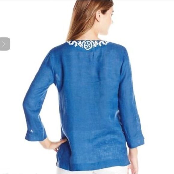 Lilly Pulitzer Ladies Amelia Island Tunic Blue White XS Casual 97700 Linen - Picture 2 of 12